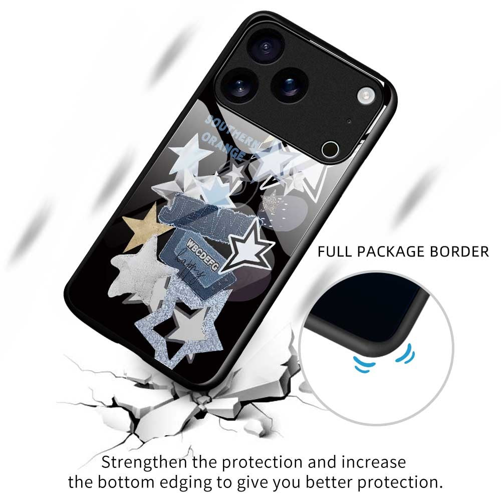 For iPhone 17 Pro Max Case PC TPU Tempered Glass Pattern Printing Phone Back Cover - B0140