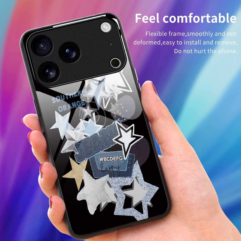 For iPhone 17 Pro Max Case PC TPU Tempered Glass Pattern Printing Phone Back Cover - B0140