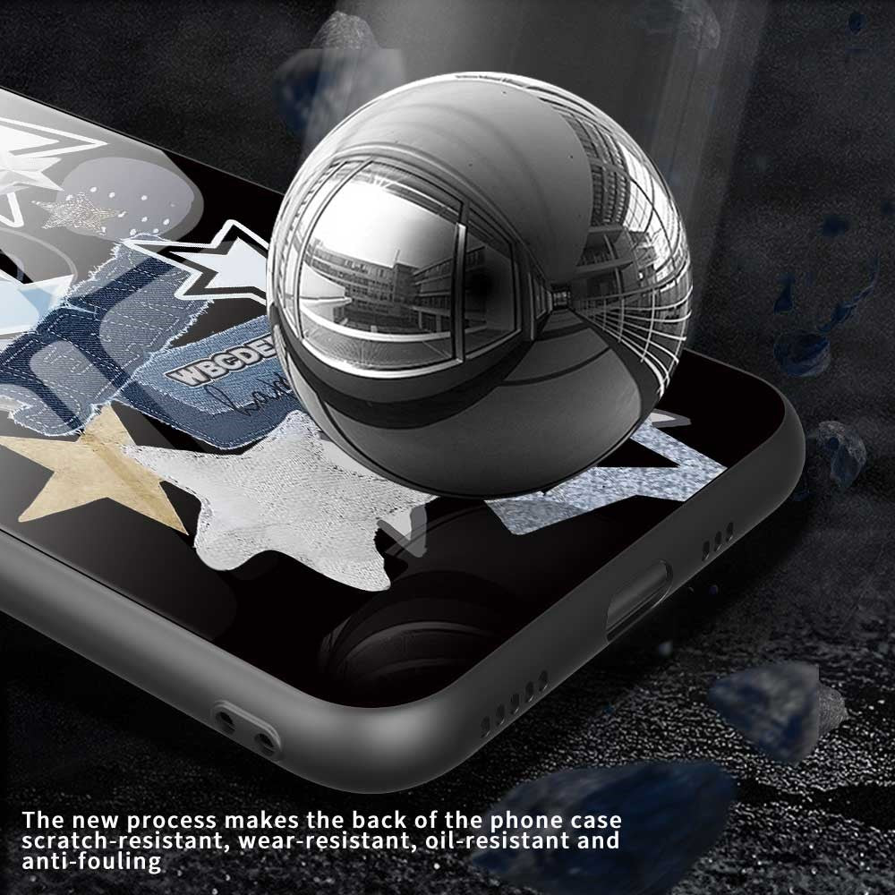 For iPhone 17 Pro Max Case PC TPU Tempered Glass Pattern Printing Phone Back Cover - B0140