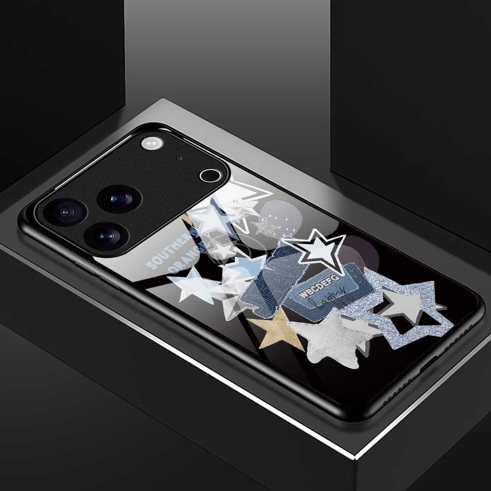 For iPhone 17 Pro Max Case PC TPU Tempered Glass Pattern Printing Phone Back Cover - B0140