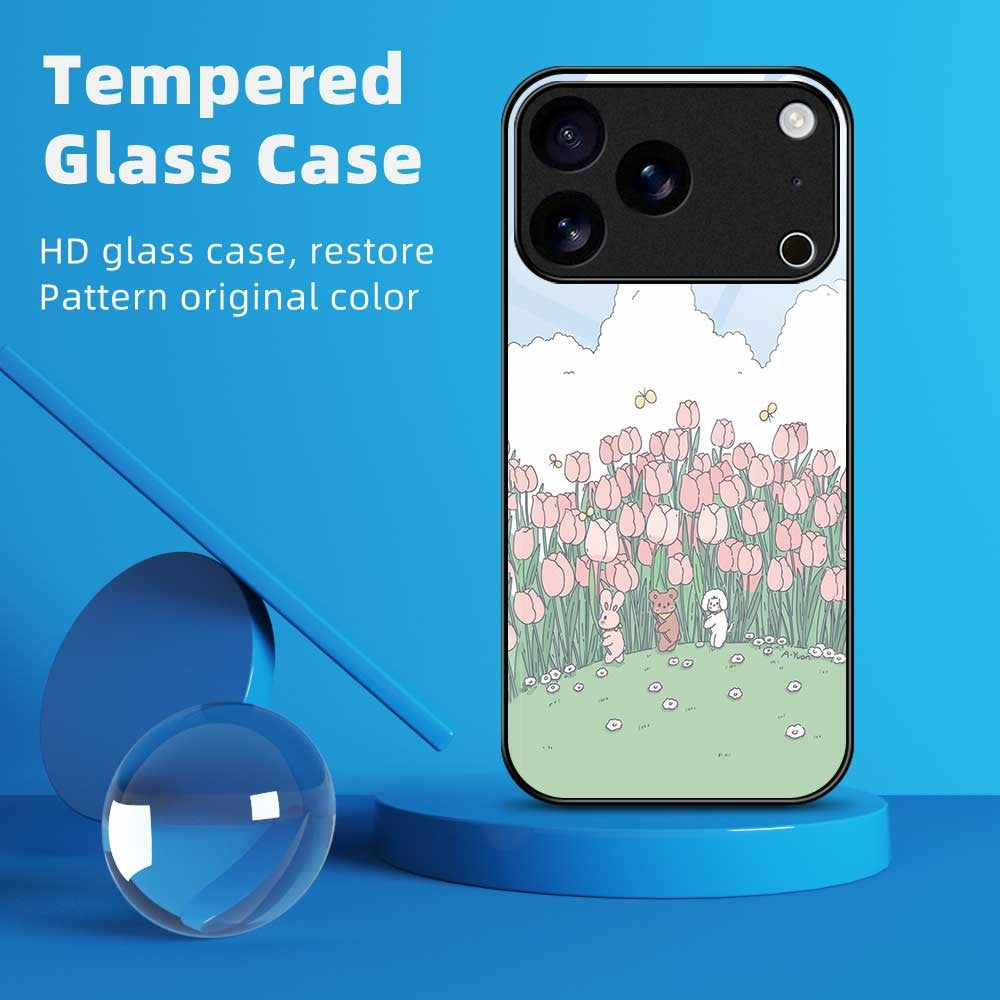 For iPhone 17 Pro Max Case PC TPU Tempered Glass Pattern Printing Phone Back Cover - B0142