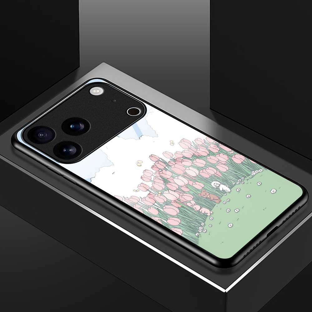 For iPhone 17 Pro Max Case PC TPU Tempered Glass Pattern Printing Phone Back Cover - B0142