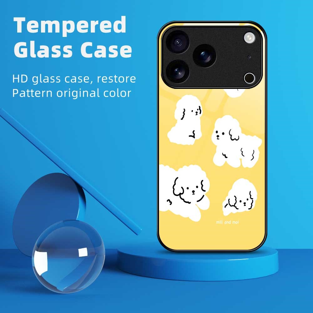 For iPhone 17 Pro Max Case TPU PC Tempered Glass Pattern Printing Phone Back Cover - B0143