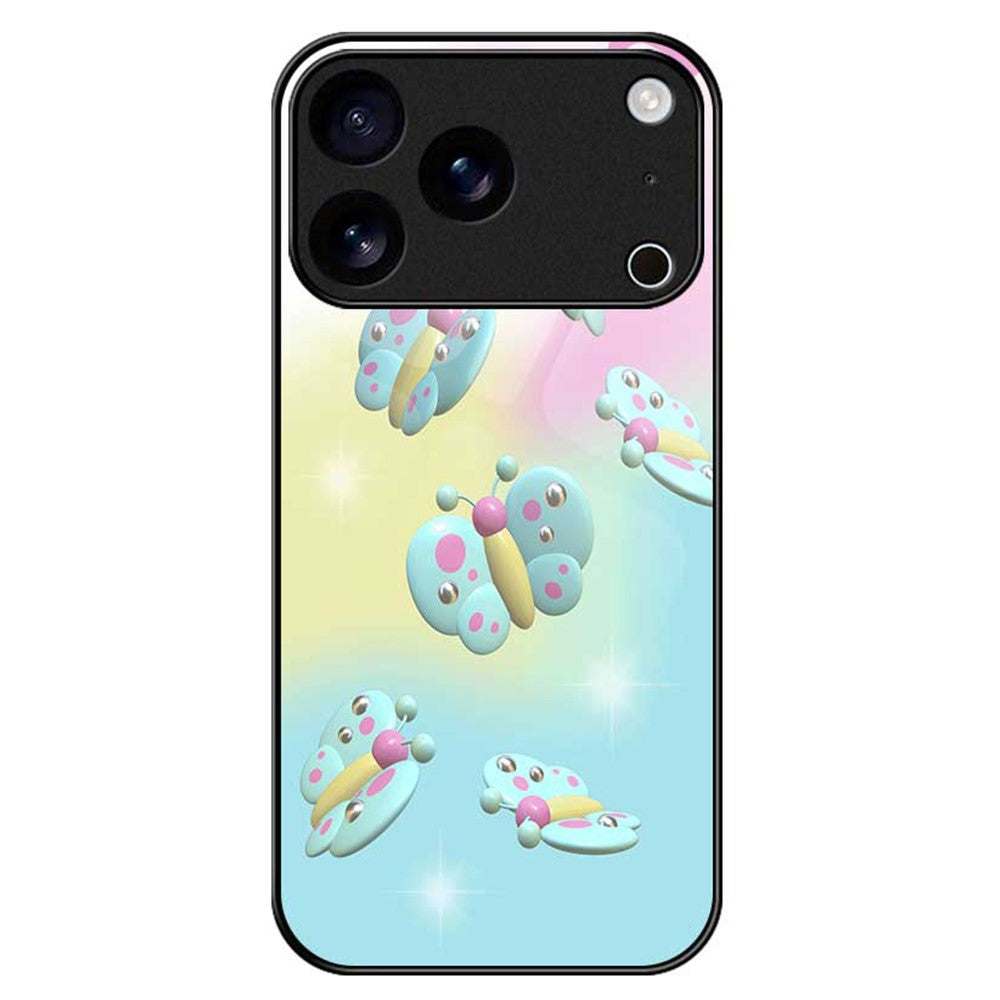 For iPhone 17 Pro Max Case TPU PC Tempered Glass Pattern Printing Phone Back Cover - B0146