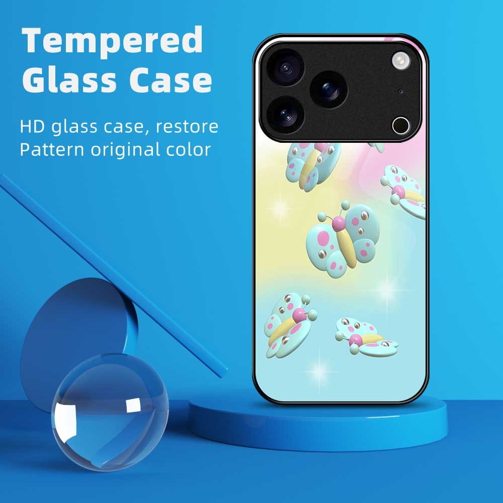 For iPhone 17 Pro Max Case TPU PC Tempered Glass Pattern Printing Phone Back Cover - B0146