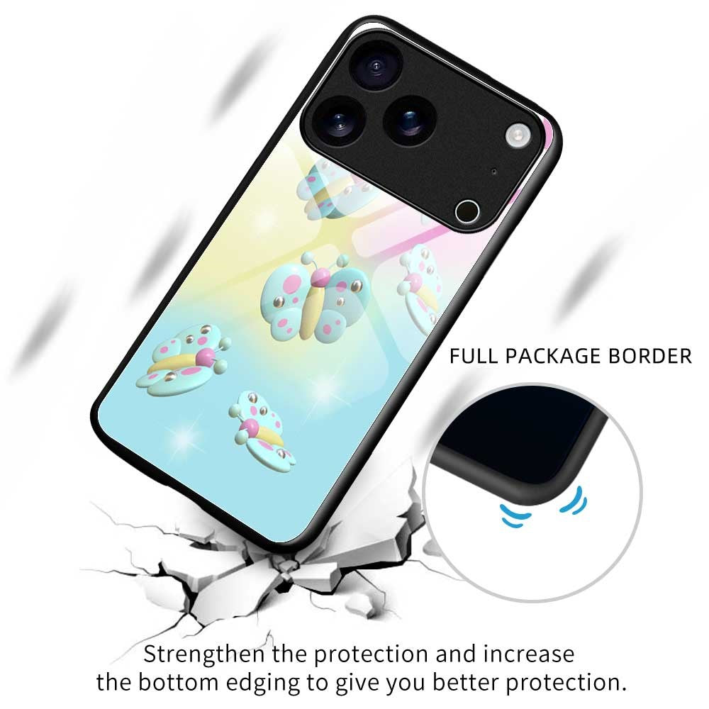 For iPhone 17 Pro Max Case TPU PC Tempered Glass Pattern Printing Phone Back Cover - B0146