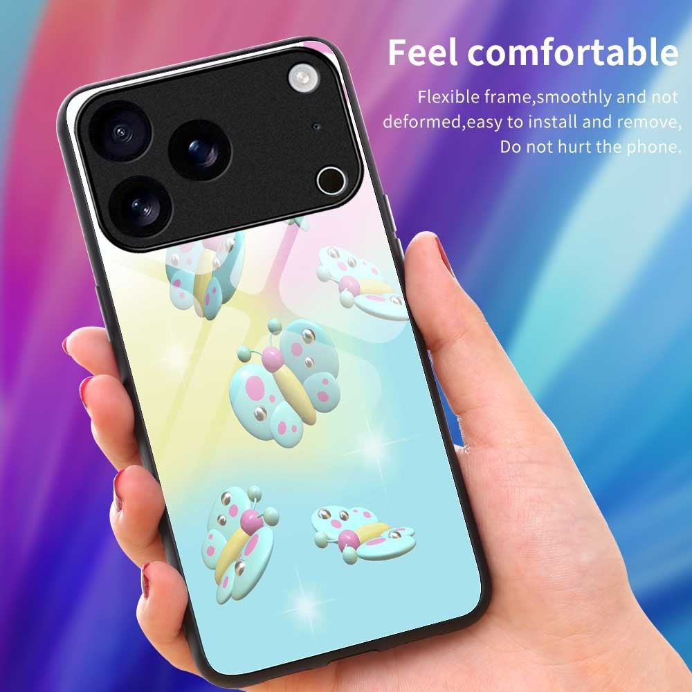 For iPhone 17 Pro Max Case TPU PC Tempered Glass Pattern Printing Phone Back Cover - B0146