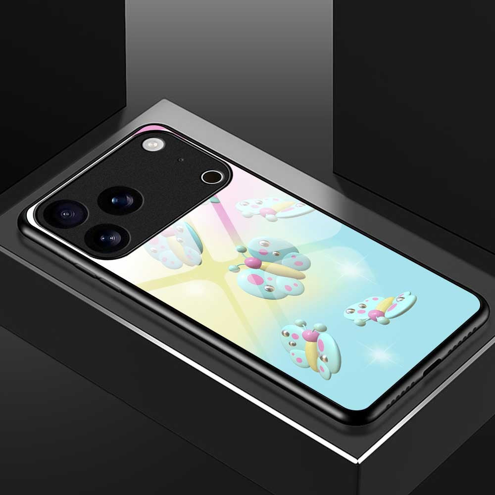 For iPhone 17 Pro Max Case TPU PC Tempered Glass Pattern Printing Phone Back Cover - B0146