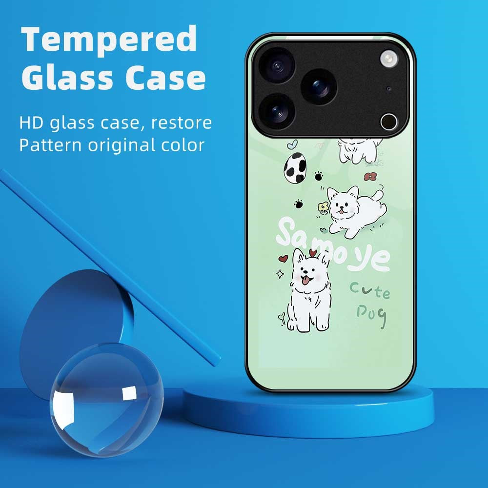 For iPhone 17 Pro Max Case TPU PC Tempered Glass Pattern Printing Phone Back Cover - B0147