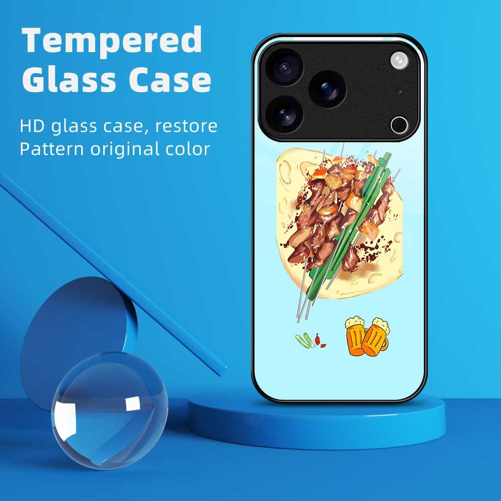 For iPhone 17 Pro Max Case TPU PC Tempered Glass Pattern Printing Phone Back Cover - B0148