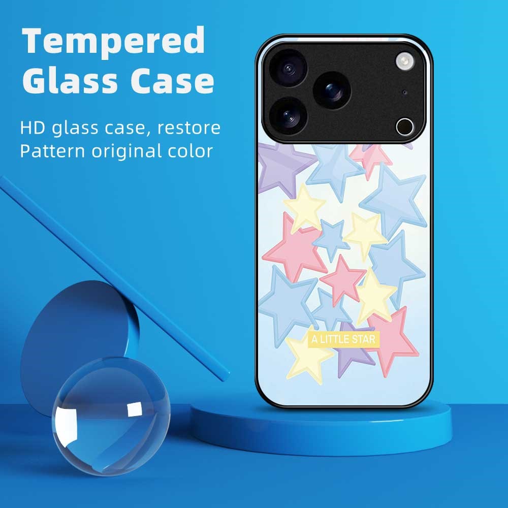 For iPhone 17 Pro Max Case TPU PC Tempered Glass Pattern Printing Phone Back Cover - B0152