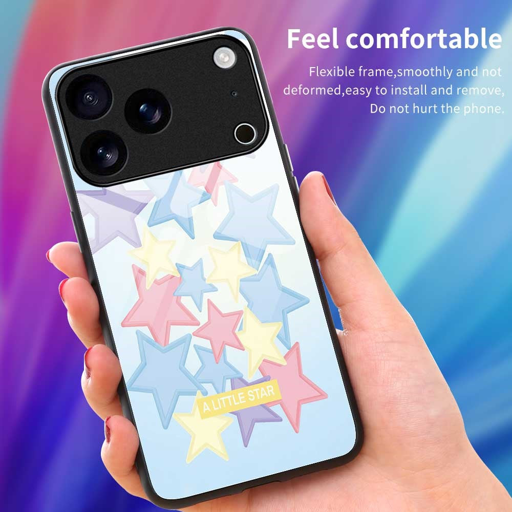 For iPhone 17 Pro Max Case TPU PC Tempered Glass Pattern Printing Phone Back Cover - B0152