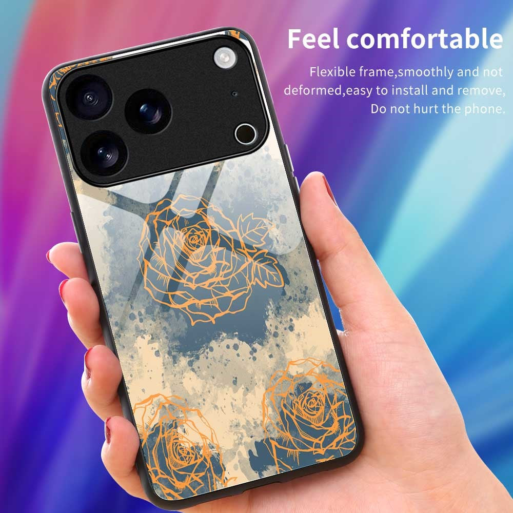 For iPhone 17 Pro Max Case TPU PC Tempered Glass Pattern Printing Phone Back Cover - B0156