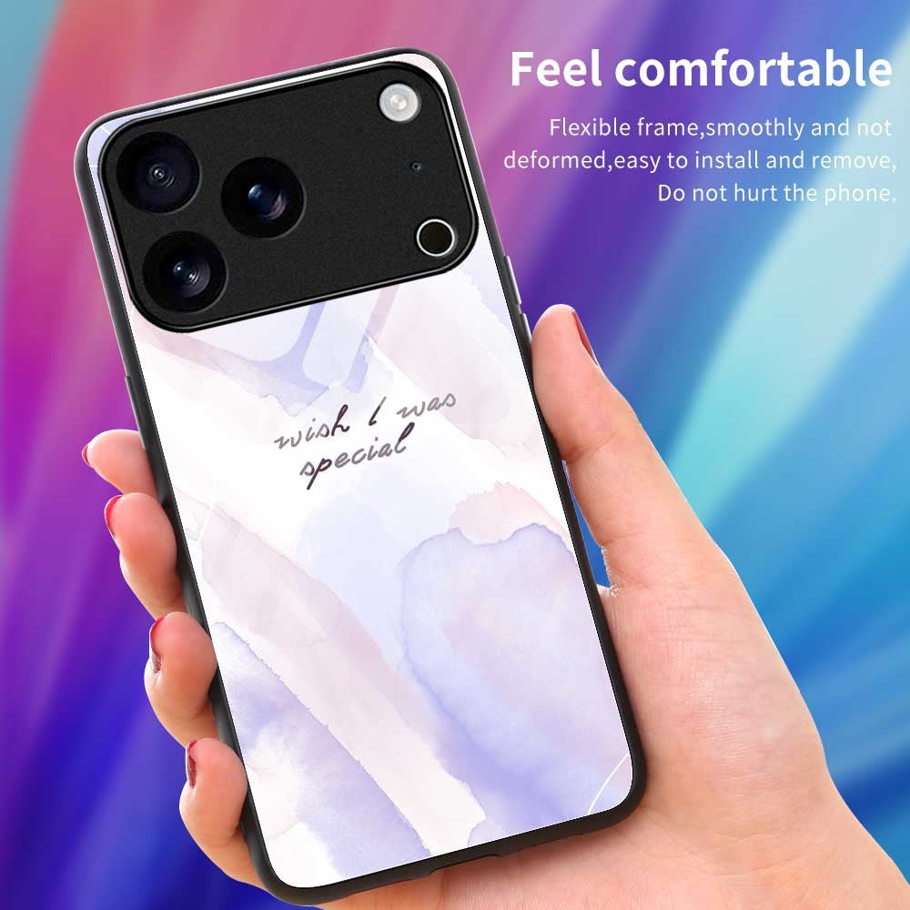 For iPhone 17 Pro Max Case TPU PC Tempered Glass Pattern Printing Phone Back Cover - B0159