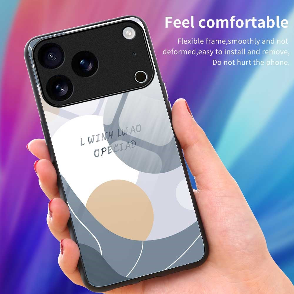 For iPhone 17 Pro Max Case TPU PC Tempered Glass Pattern Printing Phone Back Cover - B0160