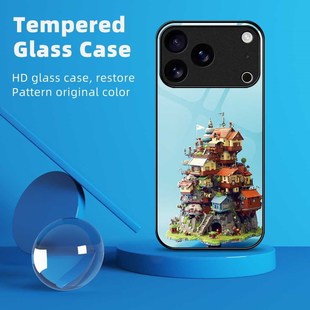For iPhone 17 Pro Max Case TPU PC Tempered Glass Pattern Printing Phone Back Cover - B0163