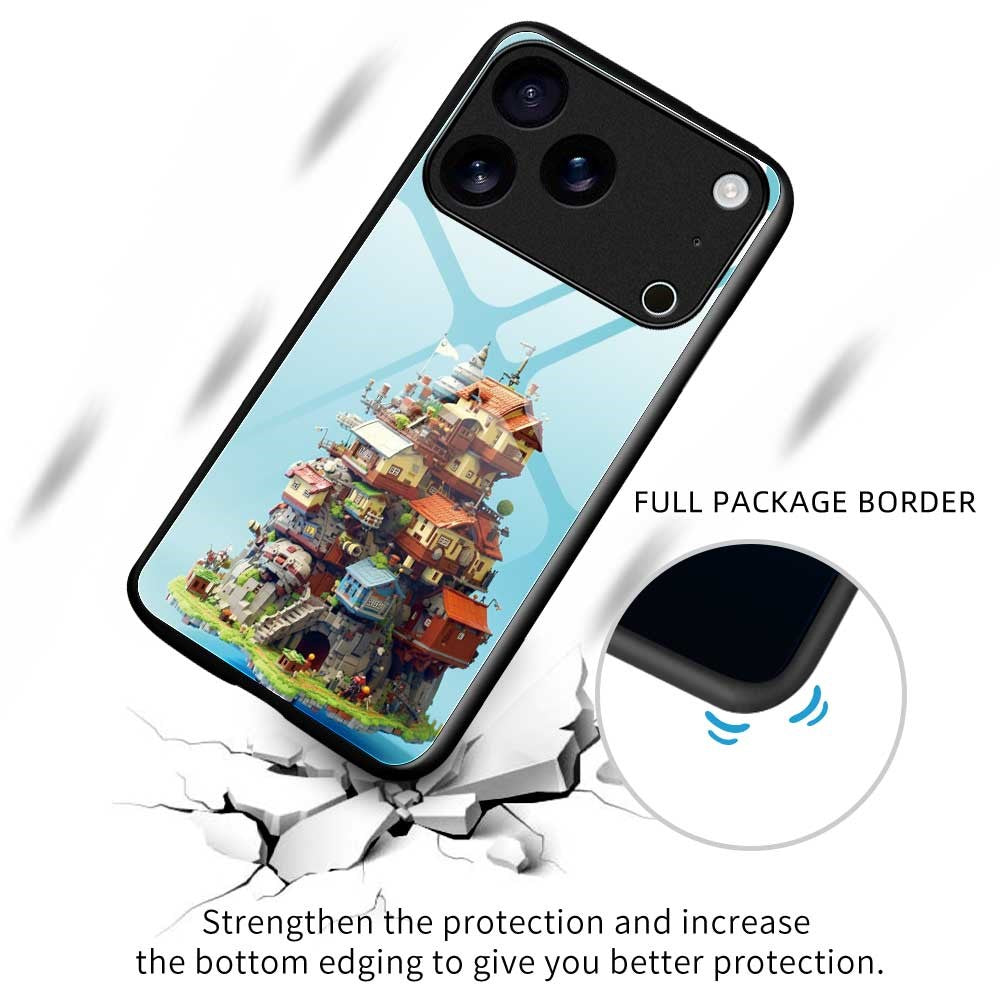 For iPhone 17 Pro Max Case TPU PC Tempered Glass Pattern Printing Phone Back Cover - B0163