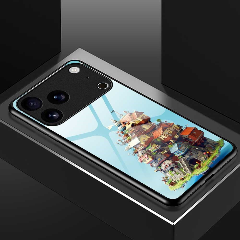 For iPhone 17 Pro Max Case TPU PC Tempered Glass Pattern Printing Phone Back Cover - B0163