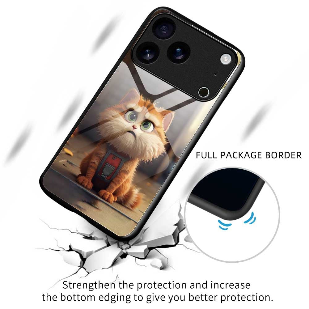 For iPhone 17 Pro Max Case TPU PC Tempered Glass Pattern Printing Phone Back Cover - B0164