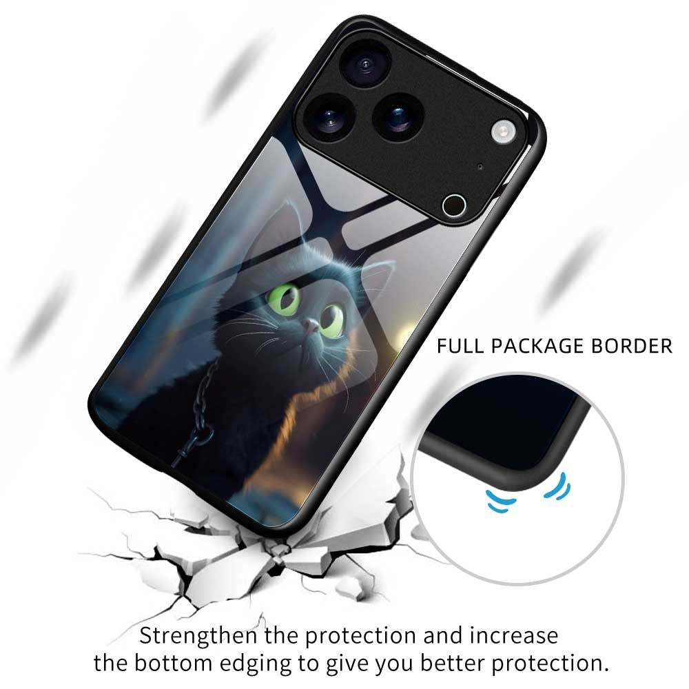 For iPhone 17 Pro Max Case TPU PC Tempered Glass Pattern Printing Phone Back Cover - B0166