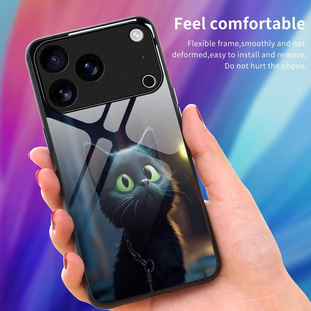 For iPhone 17 Pro Max Case TPU PC Tempered Glass Pattern Printing Phone Back Cover - B0166