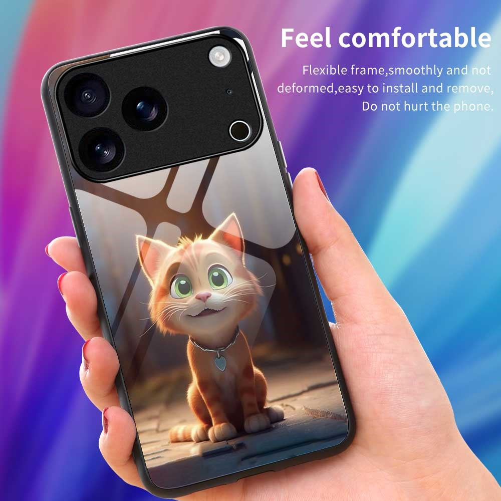 For iPhone 17 Pro Max Case TPU PC Tempered Glass Pattern Printing Phone Back Cover - B0167