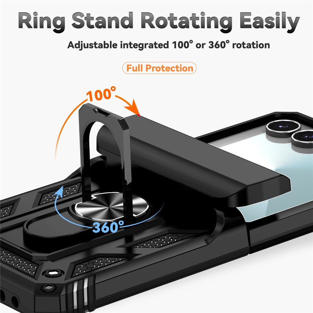 For Samsung Galaxy Z Flip7 5G Case with Wrist Strap / Kickstand Hinge Protection PC + TPU Phone Cover - Black