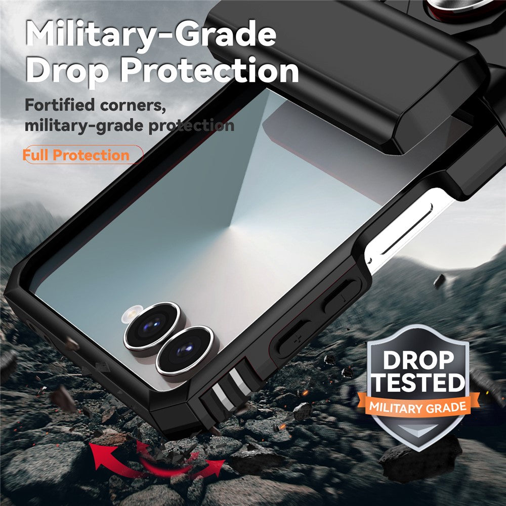 For Samsung Galaxy Z Flip7 5G Case with Wrist Strap / Kickstand Hinge Protection PC + TPU Phone Cover - Black