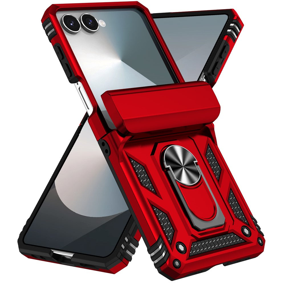 For Samsung Galaxy Z Flip7 5G Case with Wrist Strap / Kickstand Hinge Protection PC + TPU Phone Cover - Red