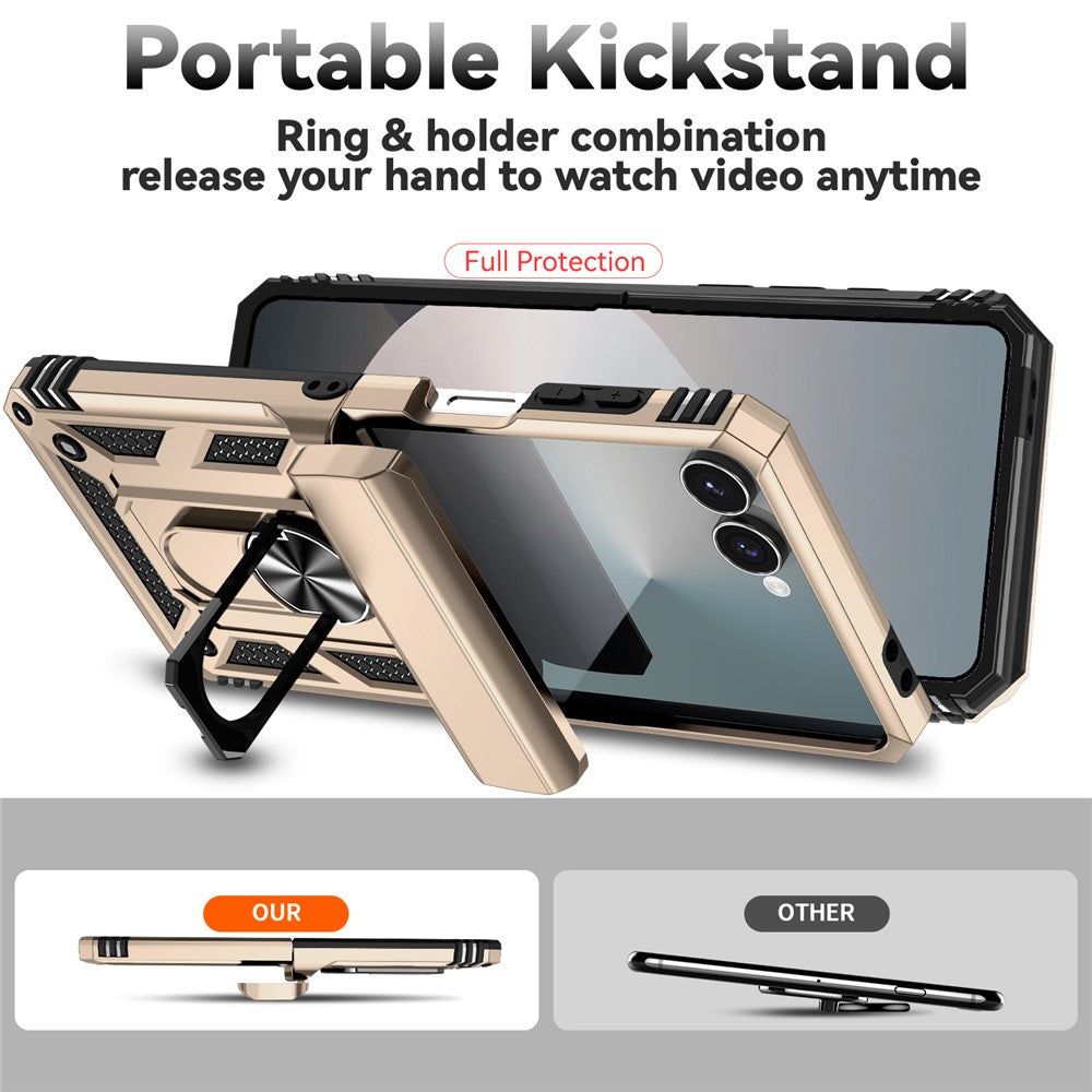 For Samsung Galaxy Z Flip7 5G Case with Wrist Strap / Kickstand Hinge Protection PC + TPU Phone Cover - Gold