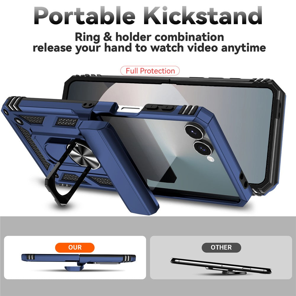 For Samsung Galaxy Z Flip7 5G Case with Wrist Strap / Kickstand Hinge Protection PC + TPU Phone Cover - Blue