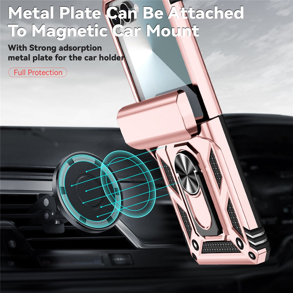 For Samsung Galaxy Z Flip7 5G Case with Wrist Strap / Kickstand Hinge Protection PC + TPU Phone Cover - Rose Gold