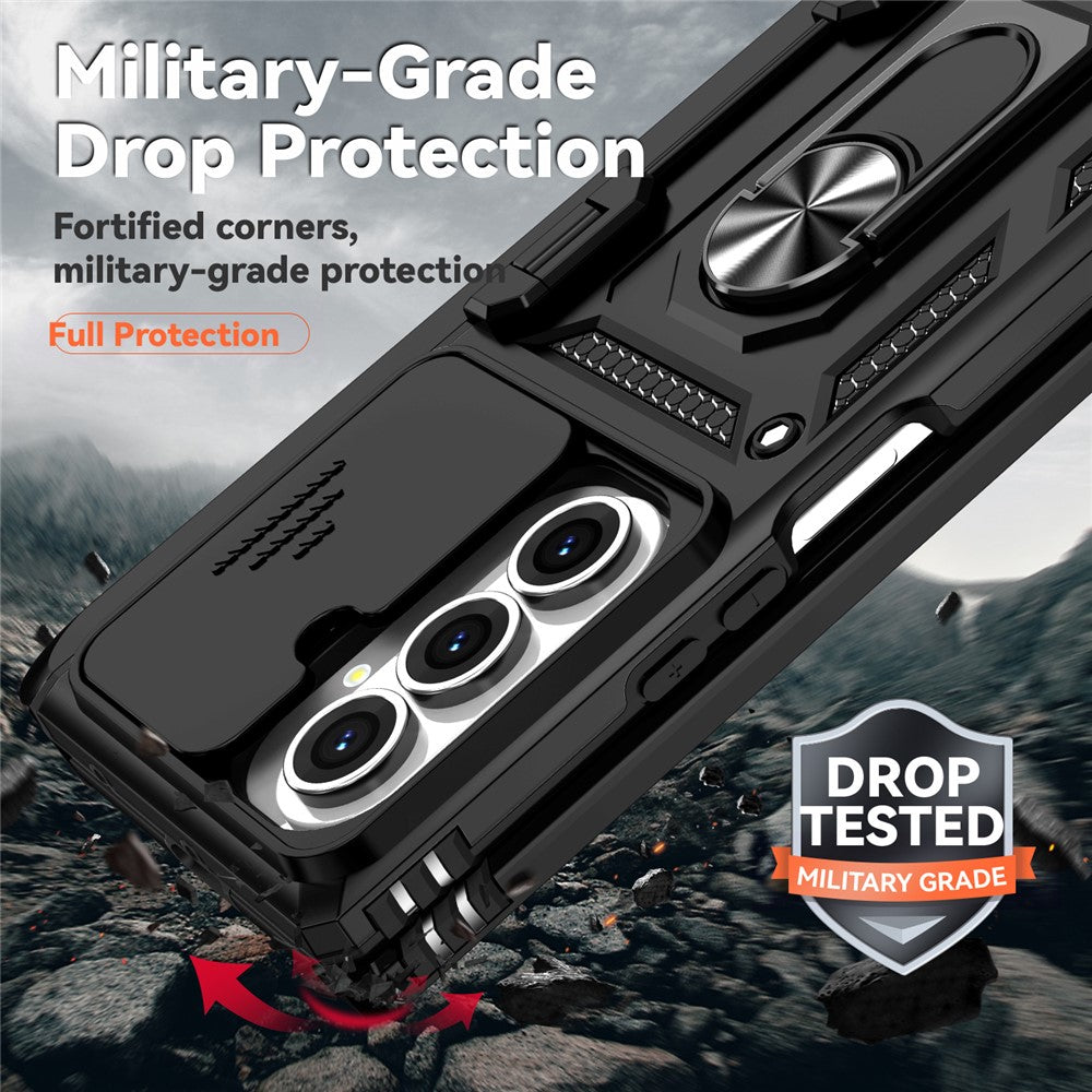 For Samsung Galaxy Z Fold7 5G Case with Wrist Strap / Kickstand Hinge Protection PC + TPU Phone Cover - Black