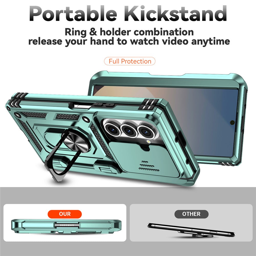 For Samsung Galaxy Z Fold7 5G Case with Wrist Strap / Kickstand Hinge Protection PC + TPU Phone Cover - Blackish Green