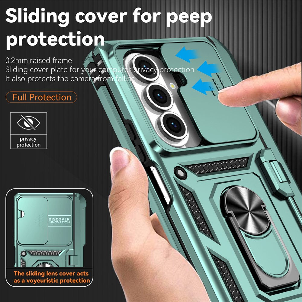 For Samsung Galaxy Z Fold7 5G Case with Wrist Strap / Kickstand Hinge Protection PC + TPU Phone Cover - Blackish Green
