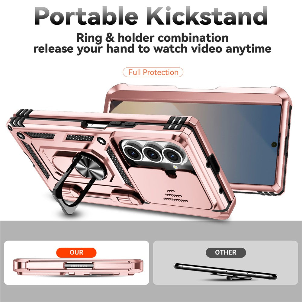 For Samsung Galaxy Z Fold7 5G Case with Wrist Strap / Kickstand Hinge Protection PC + TPU Phone Cover - Rose Gold