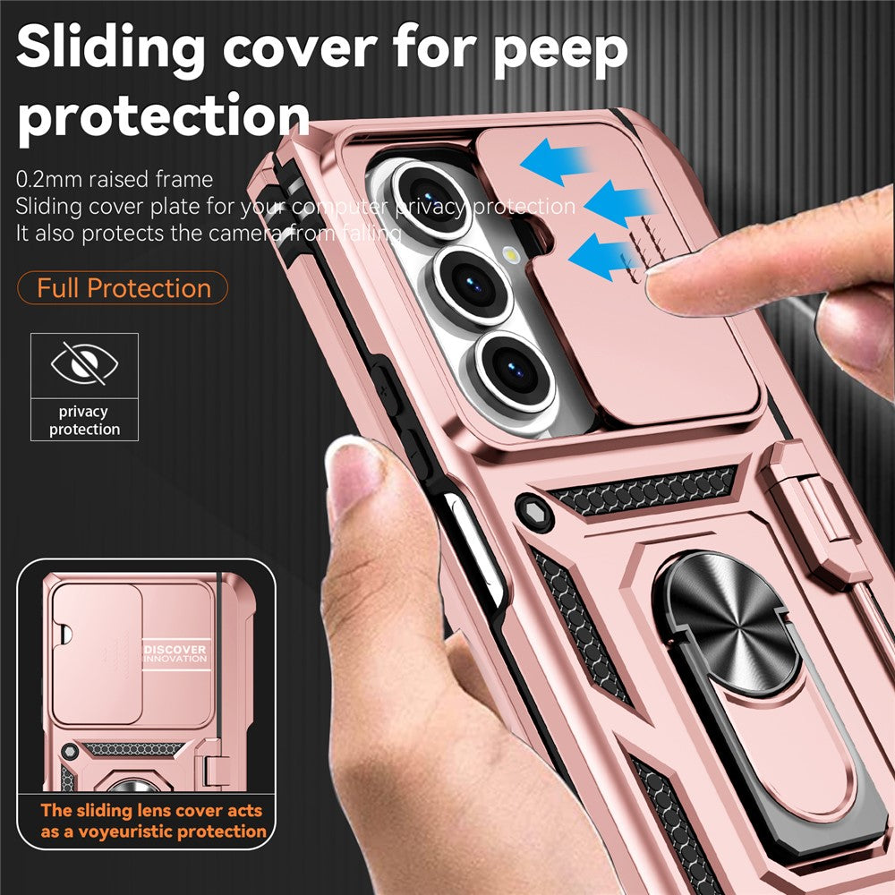 For Samsung Galaxy Z Fold7 5G Case with Wrist Strap / Kickstand Hinge Protection PC + TPU Phone Cover - Rose Gold