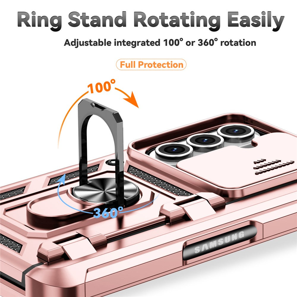 For Samsung Galaxy Z Fold7 5G Case with Wrist Strap / Kickstand Hinge Protection PC + TPU Phone Cover - Rose Gold