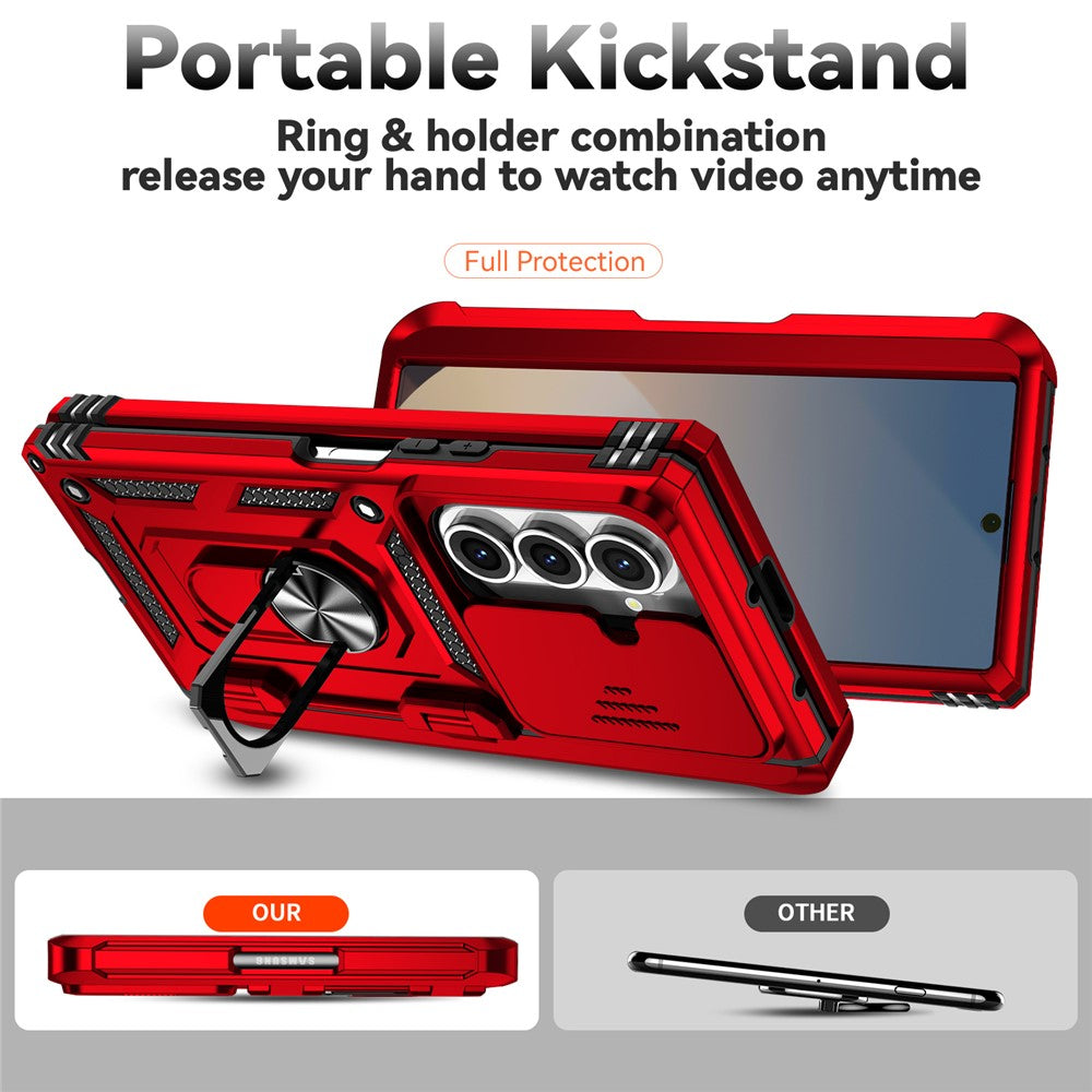 For Samsung Galaxy Z Fold7 5G Case with Wrist Strap / Kickstand Hinge Protection PC + TPU Phone Cover - Red