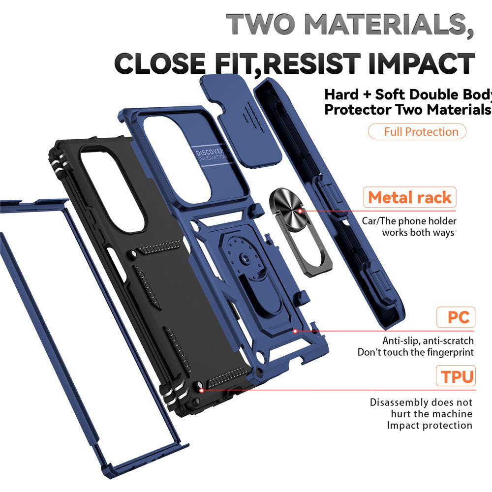 For Samsung Galaxy Z Fold7 5G Case with Wrist Strap / Kickstand Hinge Protection PC + TPU Phone Cover - Blue