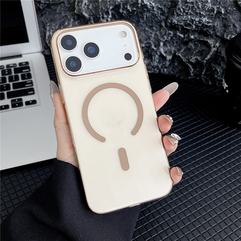 For iPhone 17 Pro Max Crystal Clear Case Compatible with MagSafe Hard PC Phone Cover - Desert Gold
