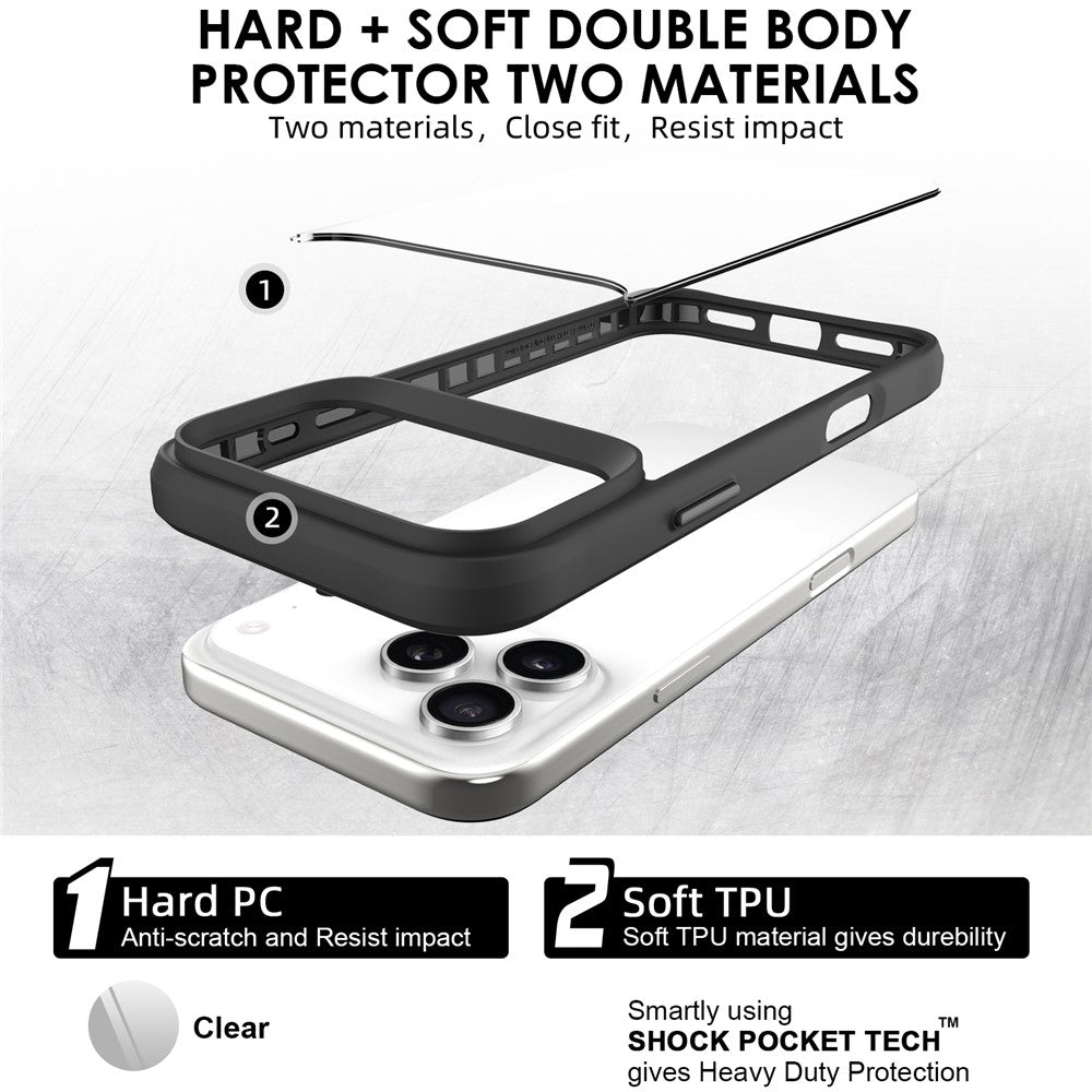 For iPhone 17 Pro Max Case Hybrid Hard PC Soft TPU Shockproof Phone Cover - Black