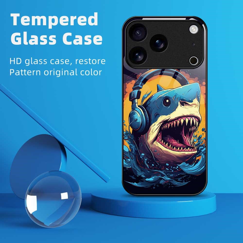 For iPhone 17 Pro Max Case Anti Drop PC TPU Tempered Glass Pattern Printing Phone Back Cover - B0169
