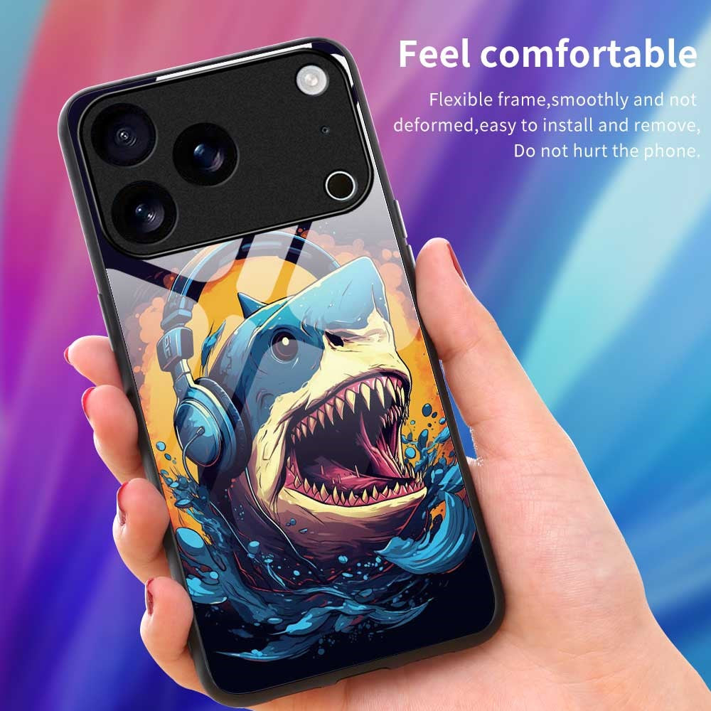 For iPhone 17 Pro Max Case Anti Drop PC TPU Tempered Glass Pattern Printing Phone Back Cover - B0169
