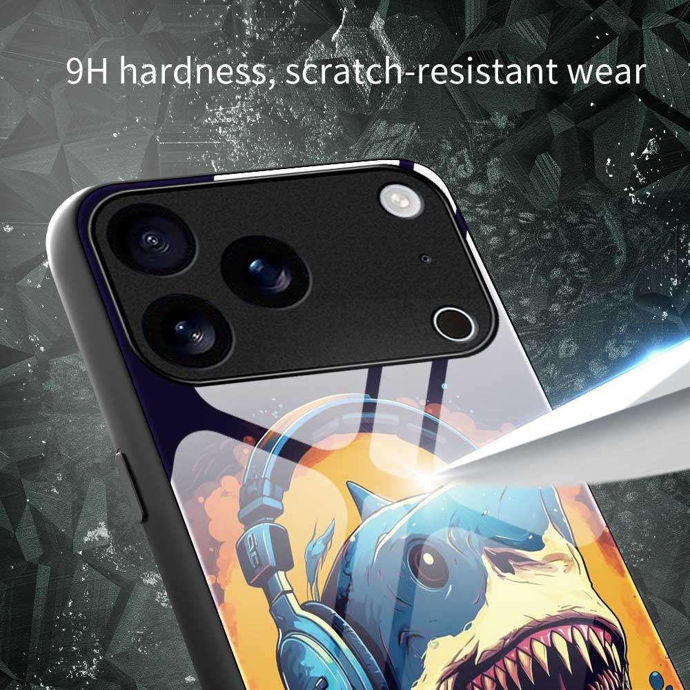 For iPhone 17 Pro Max Case Anti Drop PC TPU Tempered Glass Pattern Printing Phone Back Cover - B0169
