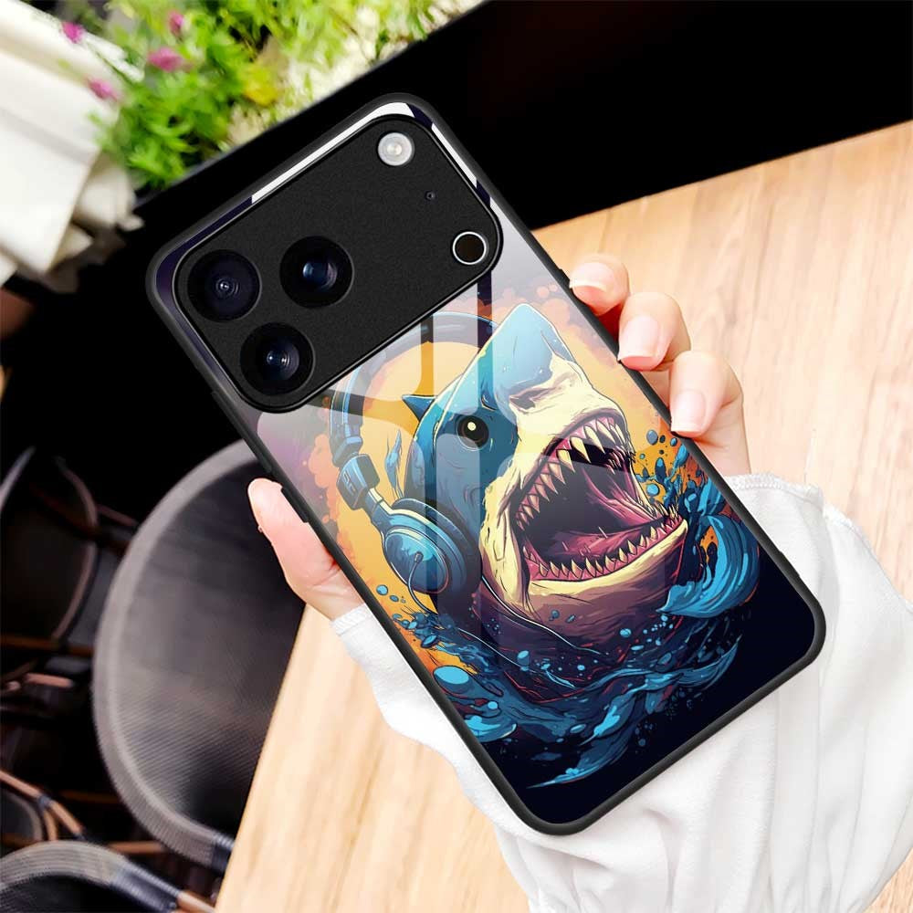 For iPhone 17 Pro Max Case Anti Drop PC TPU Tempered Glass Pattern Printing Phone Back Cover - B0169