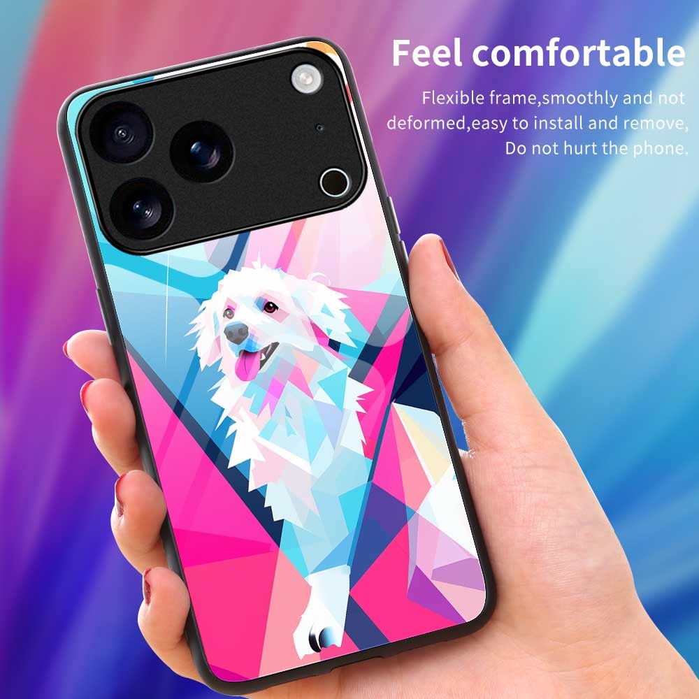 For iPhone 17 Pro Max Case Anti Drop PC TPU Tempered Glass Pattern Printing Phone Back Cover - B0170