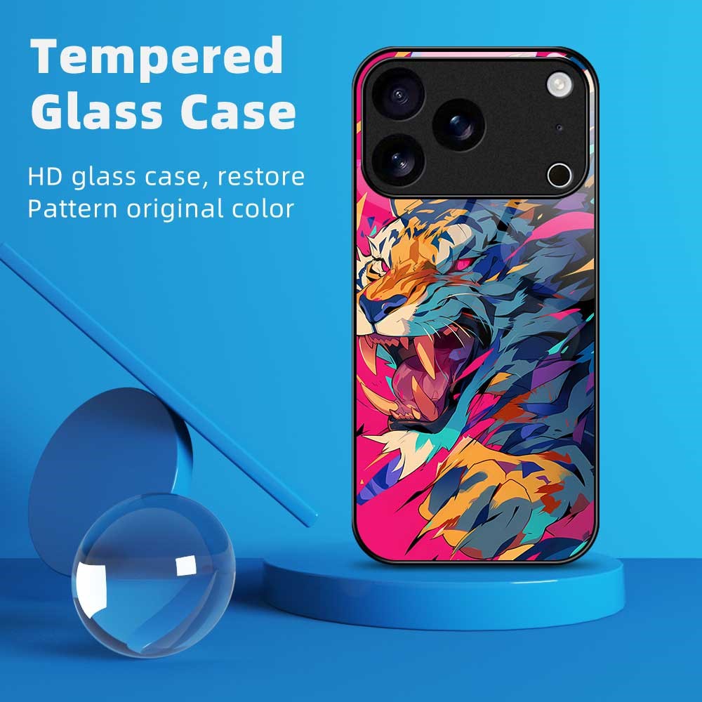 For iPhone 17 Pro Max Case Anti Drop PC TPU Tempered Glass Pattern Printing Phone Back Cover - B0171