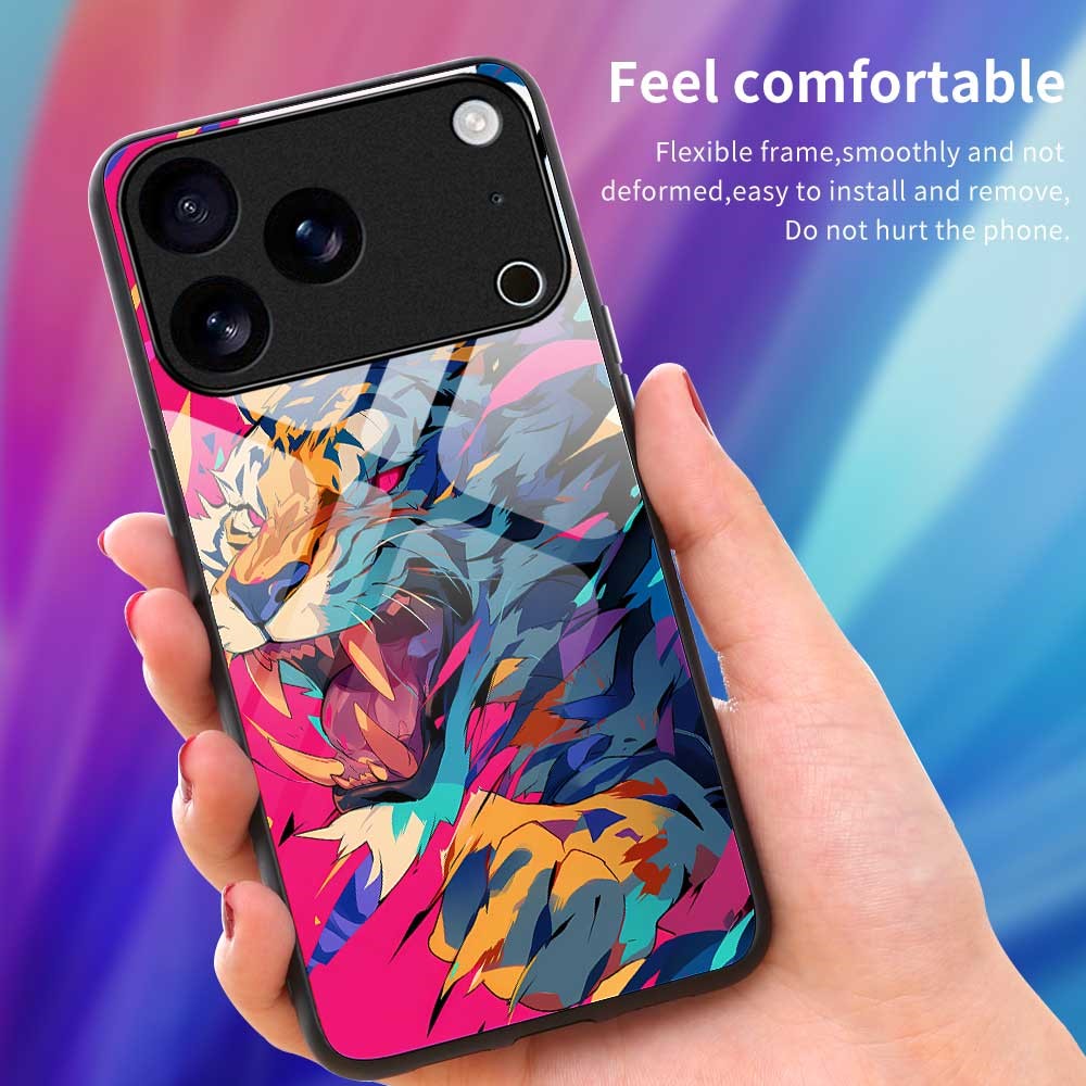 For iPhone 17 Pro Max Case Anti Drop PC TPU Tempered Glass Pattern Printing Phone Back Cover - B0171