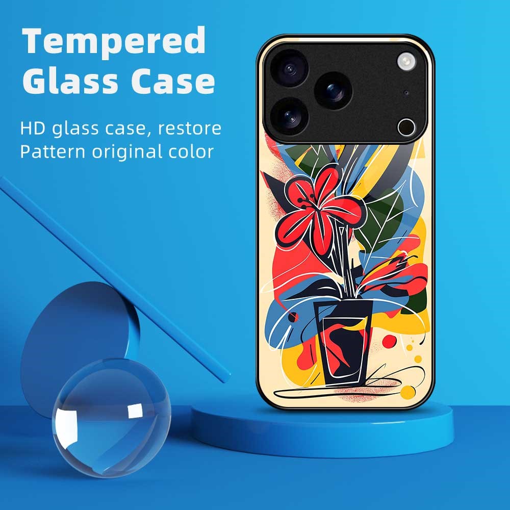 For iPhone 17 Pro Max Case Anti Drop PC TPU Tempered Glass Pattern Printing Phone Back Cover - B0172